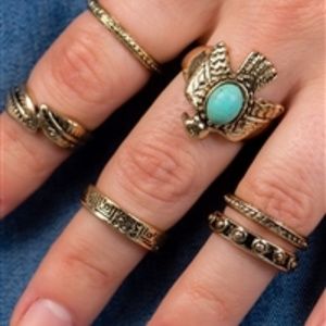 GOLD & TURQUOISE BOHO BIRD STONE RING